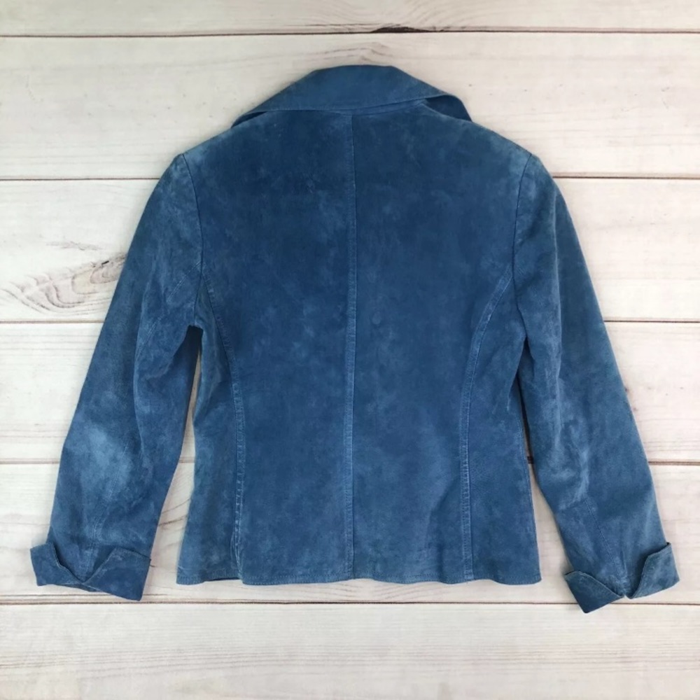 Blue Suede Button-Front Jacket - Picture 5 of 8